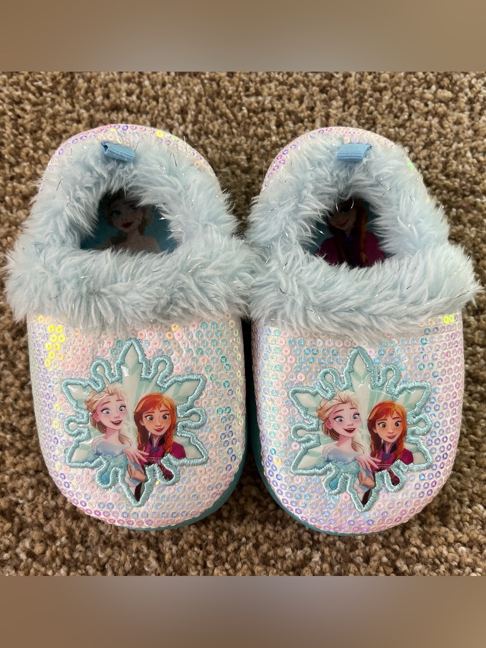 Disney Frozen Light Blue Sequin Girls Slippers
